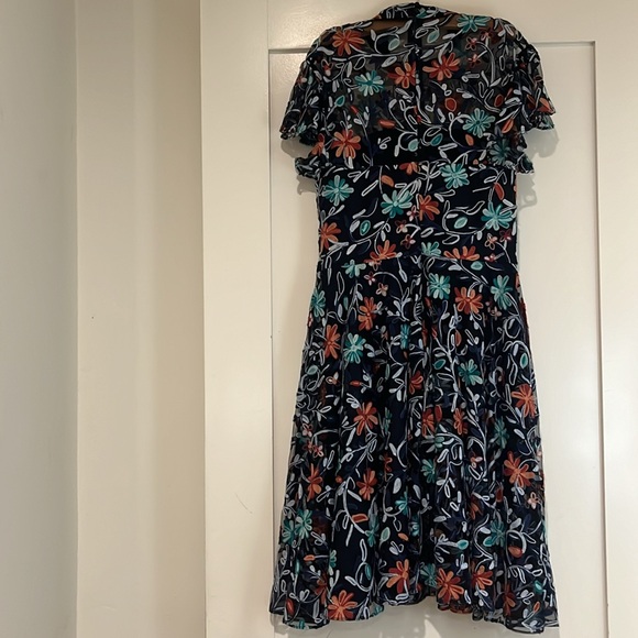 Zac Posen Blue Floral Embroidered Mesh Collar Dress - Picture 3 of 14